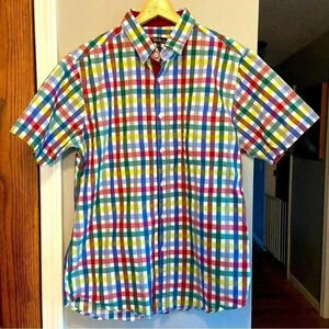 Galaxy By Harvic Mens Short Sleeve Colorful Button Down Shirt Print L Slim Fit